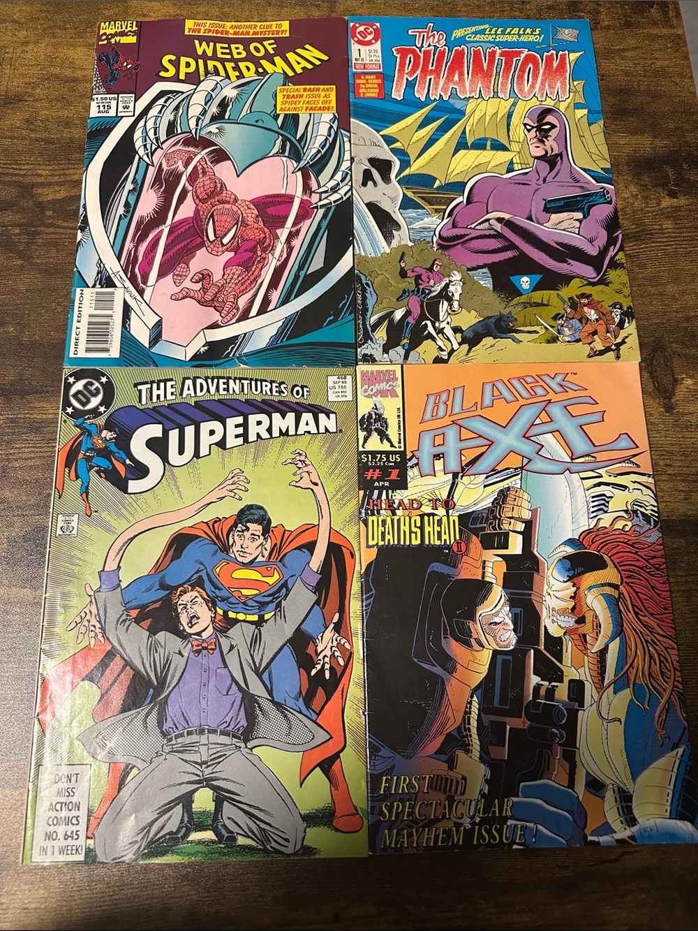 Vintage Comic Book Lot — Spider-Man, Phantom, Superman & Black Axe Covers